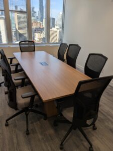 Our York Room Board room table comfortably sits 8 people
